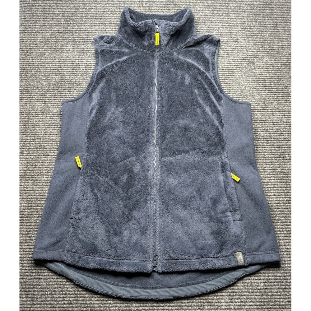 LL Bean Fleece Vest Womens Large Blue Hi-Pile Full Zip Sleeveless Mock Neck